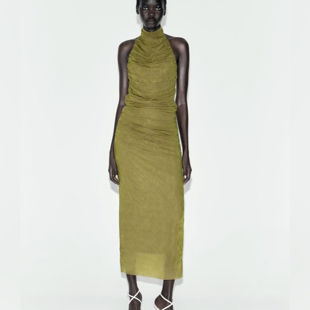 NWT Zara Two Piece Chartreuse High Neck Tank and Midi Skirt - Picture 3 of 13